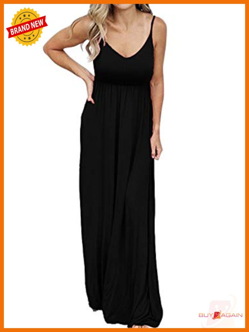 Women's Summer Sleeveless V Neck Spaghetti Strap Maxi Dress